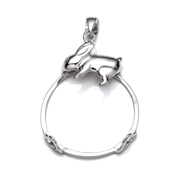 Rabbit Pendant Setting with Oval Shape Prongs Mounting including Bail in Sterling Silver 19x20mm