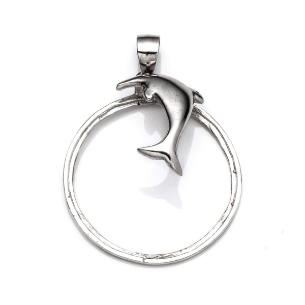 Dolphin Pendant Setting with Round Bezel Mounting including Bail in Sterling Silver 25mm