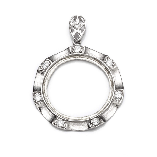 Pendant Setting with CZ's and Round Bezel Mounting including Bail in Sterling Silver 25mm