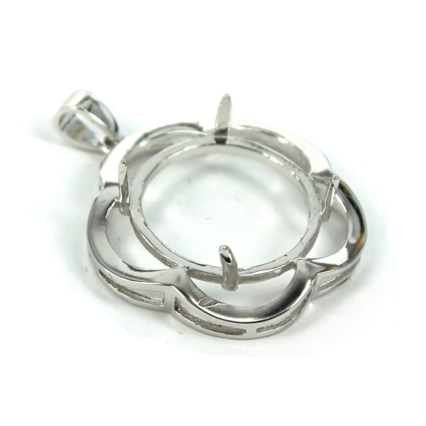 Pendant Pendant Setting with Round Prongs Mounting including Bail in Sterling Silver 17mmRound Mounting and Bail in Sterling Silver 26mm x 32mm x 9mm