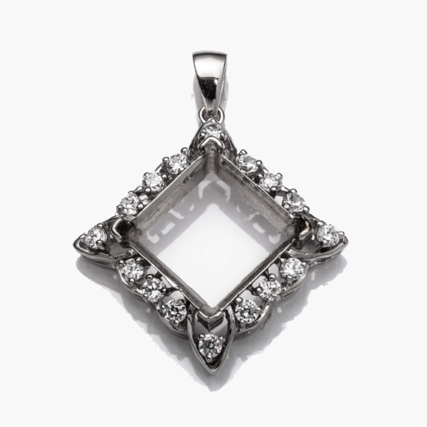Pendant Setting with CZ's and Diamond Shape Square Prongs Mounting including Bail in Sterling Silver 14x14mm