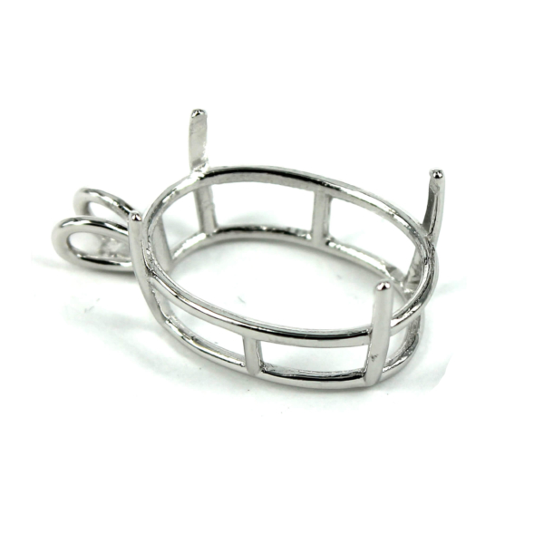 Oval Basket Pendant with Oval Mounting and Double Loops in Sterling Silver 24mm x 18mm