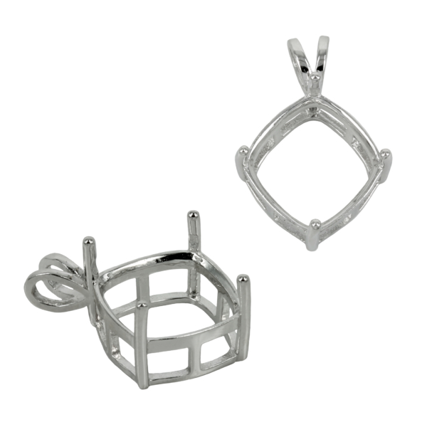 Square Cushion Cut Basket Pendant Setting with Square Mounting in Sterling Silver
