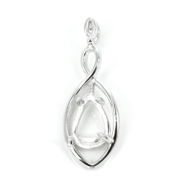 Twisting Lines Pendant Setting with Oval Prongs Mounting including Bail in Sterling Silver 6x9mm