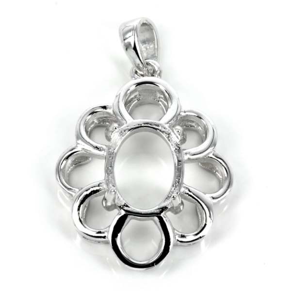 Spiral Prong-Armed Pendant Setting with Oval Prongs Mounting including Bail in Sterling Silver 6x8mm