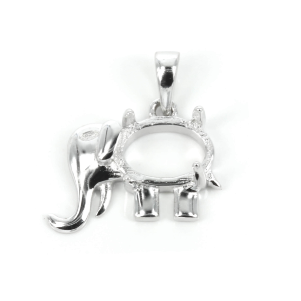 Elephant Elephant Pendant Setting with Oval Prongs Mounting including Bail in Sterling Silver 6x8mmwith soldered loop and bail in sterling silver 14mm x 11mm