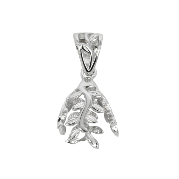 Vines Motif Pendant Setting with Round Shape Bezel Glue-on Cap Mounting including Bail in Sterling Silver - Various Sizes