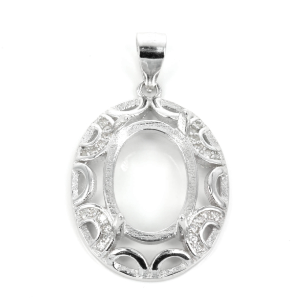 Oval Pendant Setting with CZ's and Oval Prongs Mounting including Bail in Sterling Silver 10x14mm