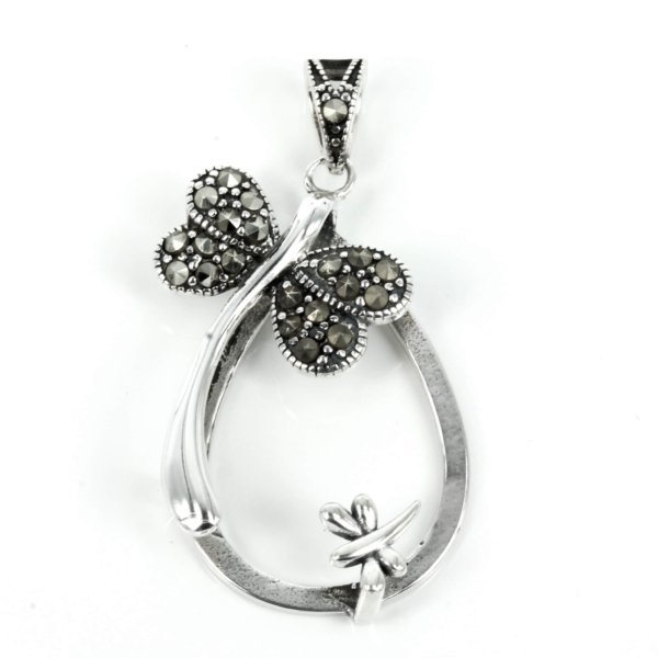 Dragonflies Pendant Setting with CZ's and Pear Prongs Mounting including Bail in Sterling Silver 8x12mm