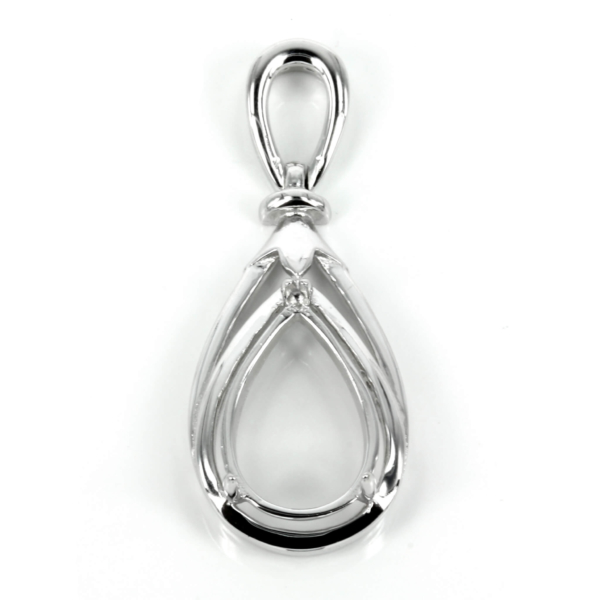 Pear Shaped Pendant Setting with Pear Prongs Mounting including Bail in Sterling Silver 10x14mm