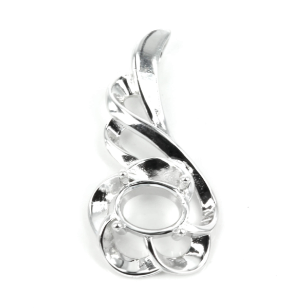 Flower pendant with flourish decorated bail in sterling silver 6x8mm