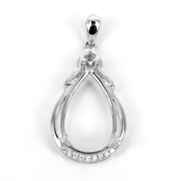 Pear Shaped Frame Pendant Setting with CZ's and Pear Prongs Mounting including Bail in Sterling Silver 10x16mm
