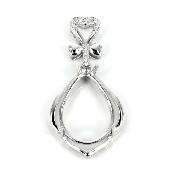 Pear Shape and Hearts Pendant Setting with CZ's and Pear Prongs Mounting including Bail in Sterling Silver 12x16mm