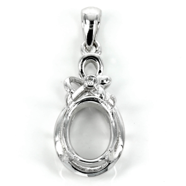 Oval Basket-Style Pendant Setting with CZ's and Oval Prongs Mounting including Bail in Sterling Silver 7x9mm
