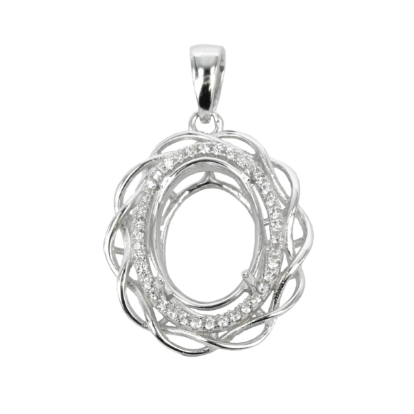 Oval Pendant Oval Pendant with Twisty Wire Cubic Zirconias Set Frame and Soldered Loop and Bail in Sterling Silver 10x12mmwith Twisty Wire Cubic Zirconias Set Frame and Soldered Loop and Bail in Sterling Silver 10mm x 14mm