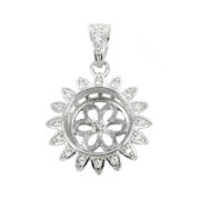 Round Cubic Zirconia Embellished Sunflower Pearl Pendant with Soldered Loop and Bail in Sterling Silver 10mm