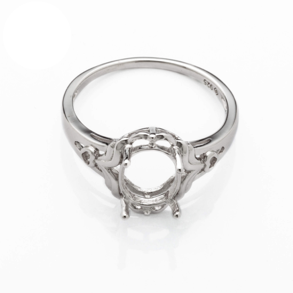 Dolly Ring with Cubic Zirconia Inlays and Oval Prong Mounting in Sterling Silver for 7x8.5mm Stones