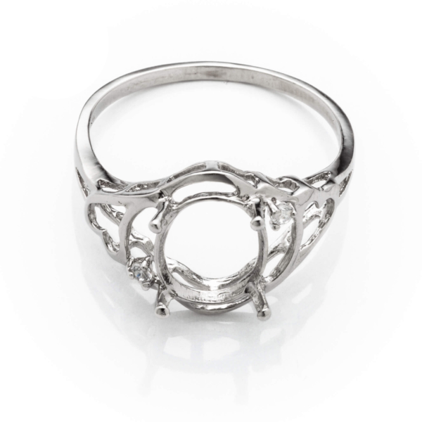 Hollow Heart Ring Setting with CZ's and Oval Prongs Mounting in Sterling Silver 8x9mm
