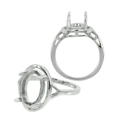 Oval Ring with Oval Prong Mounting in Sterling Silver 8mm x 12mm