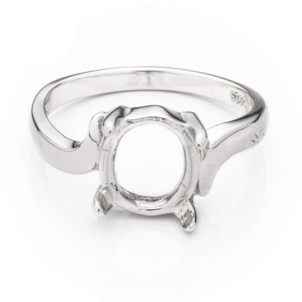 Cross-Over Ring Setting with Oval Prongs Mounting in Sterling Silver 6.5x7.5mm