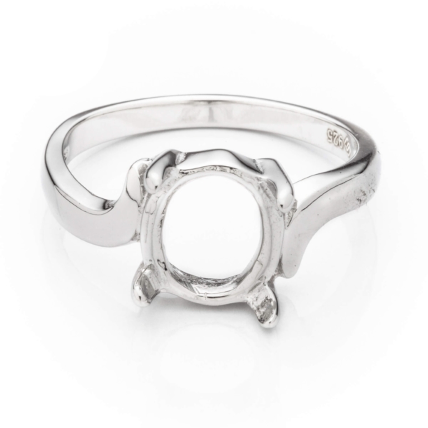 Cross-Over Ring Setting with Oval Prongs Mounting in Sterling Silver 8x9mm