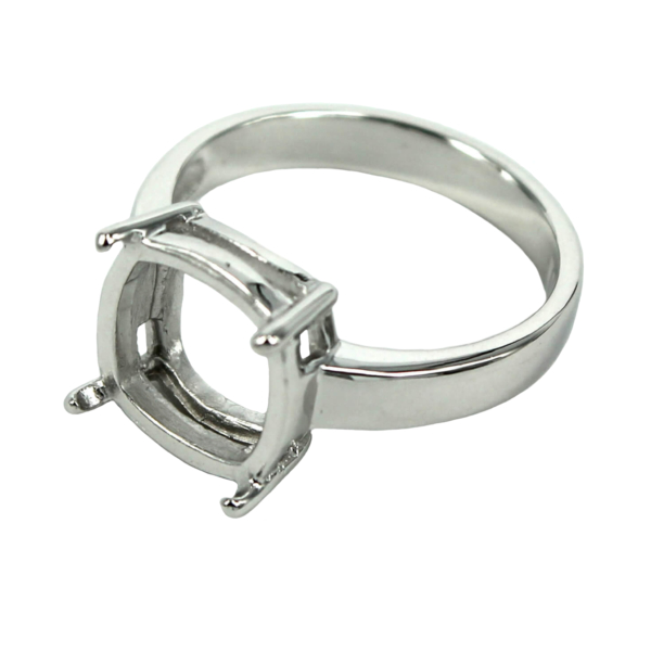 Ring Setting with Rectangular Prongs Mounting in Sterling Silver 10x11mm