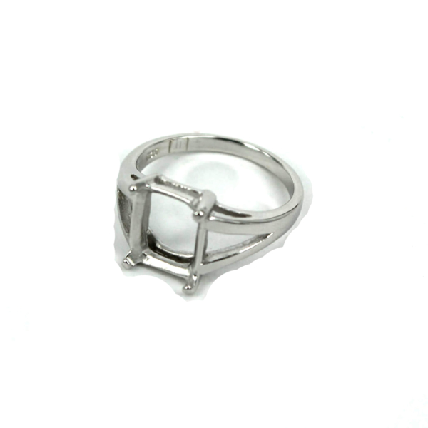 Split Shank Ring Setting with Rectangular Prongs Mounting in Sterling Silver 8x10mm