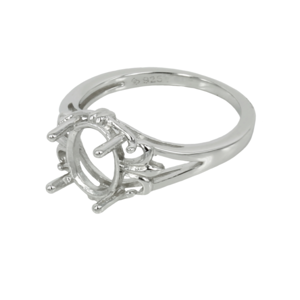 Fleur de Lys Ring Setting with Oval Prongs Mounting in Sterling Silver 7x9mm