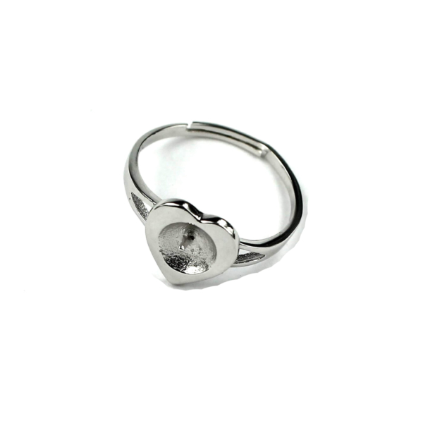 Heart Ring Pearl Setting with Round Cup & Peg Mounting in Sterling Silver 6mm