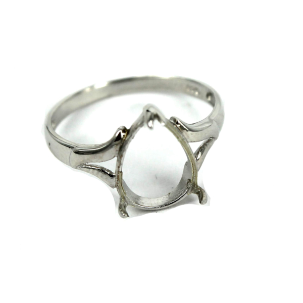 Pear Shape Ring with Pear Prongs Mounting in Sterling Silver 8x9mm