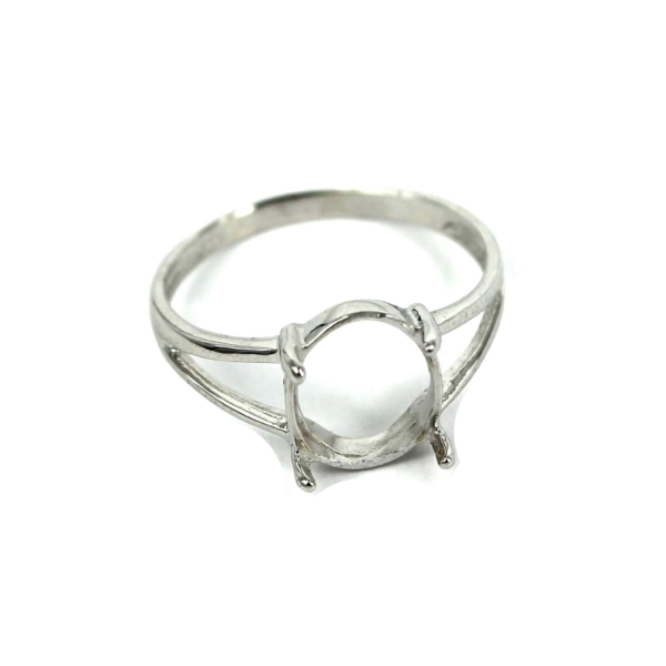 Tapered Ring Setting with Oval Prongs Mounting in Sterling Silver 8x9.5mm