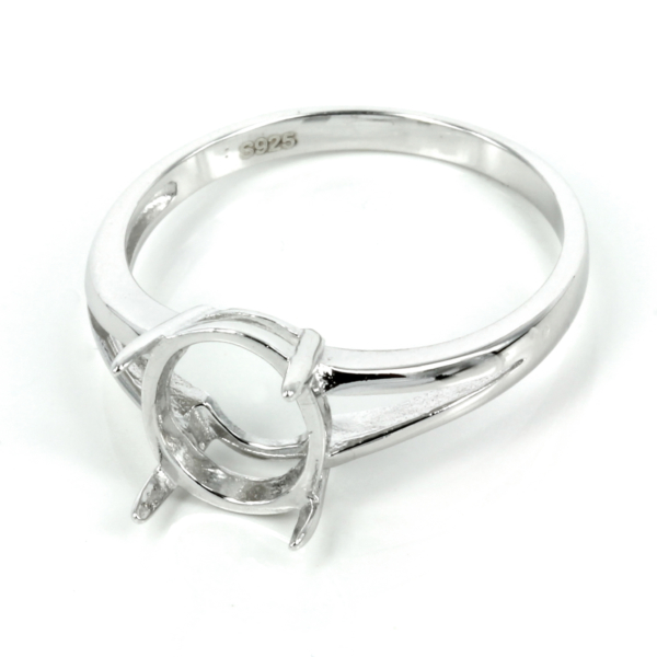 Classic basket style split-shank ring with prong setting in sterling silver 8x10mm