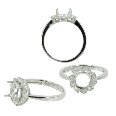 Laurel Halo Ring in Sterling Silver for 6mm Round Stones