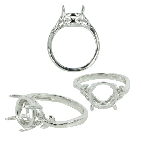 Vine Shoulders Ring in Sterling Silver for 10mm Round Stones
