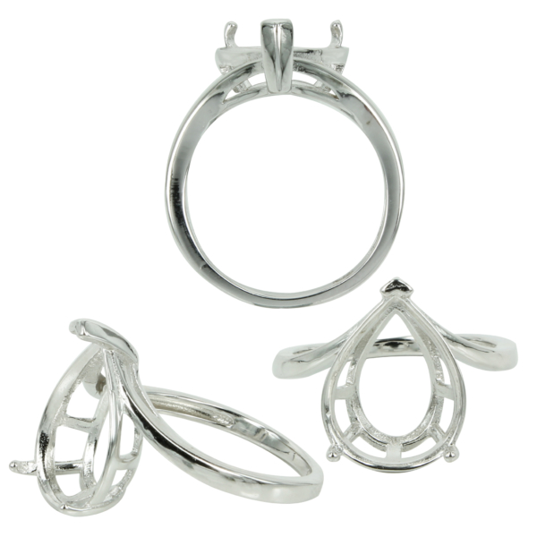 Wishbone Ring in Sterling Silver for 12x15mm Pear Stones