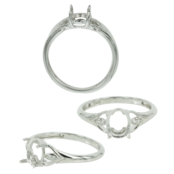 Tapered Split Shank Ring in Sterling Silver for 6x8mm Oval Stones