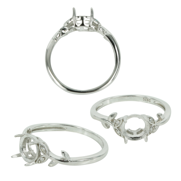 Flowering Band Ring with CZ's in Sterling Silver for 7mm Round Stones
