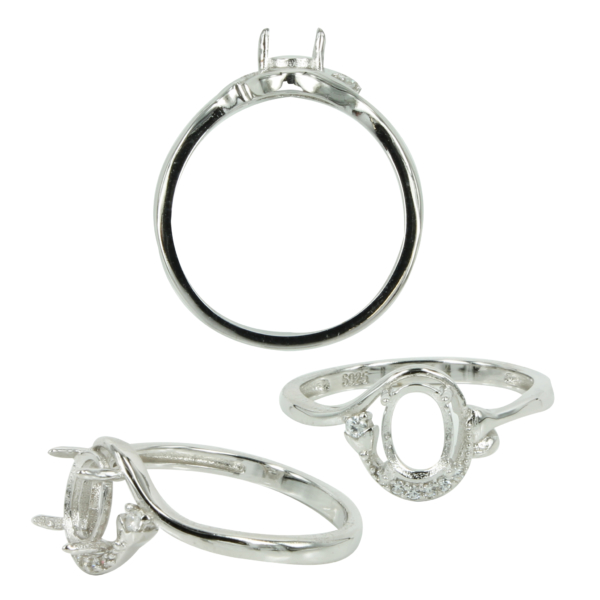 Crossover Ring in Sterling Silver for 5x7mm Oval Stones