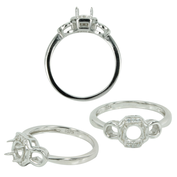 Hexagonal Head Ring in Sterling Silver for 5mm Round Stones