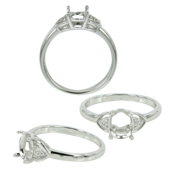 CZ Trio Split Shank Ring Setting with Oval Mounting in Sterling Silver 6x7mm