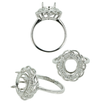 Celtic Halo Ring Setting with Oval Mounting in Sterling Silver 8x10mm