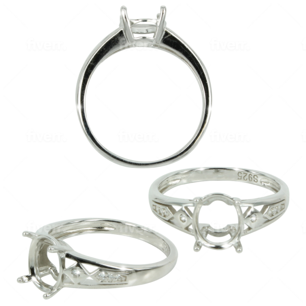 Open Shoulders Ring Setting with CZ's and Oval Mounting in Sterling Silver 7x8mm